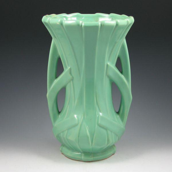 McCoy vase with handles in blue green b3eac