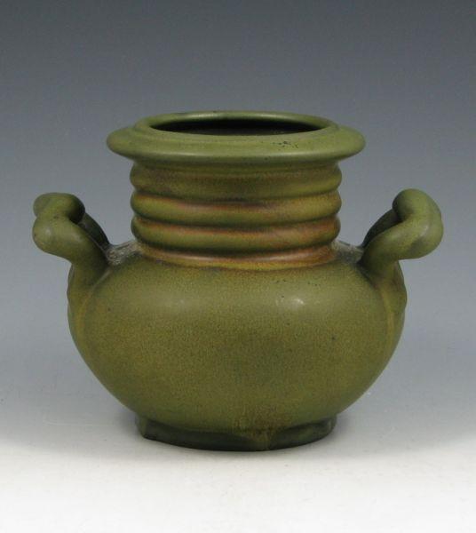 Weller handled vase in rich matte green