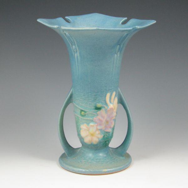 Roseville Cosmos vase in blue.