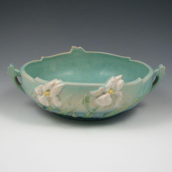 Roseville Iris blue console bowl.