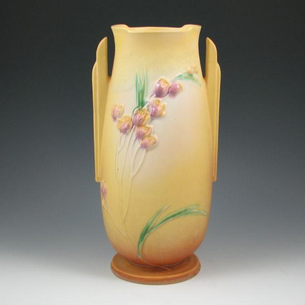 Roseville Ixia vase in yellow and brown.