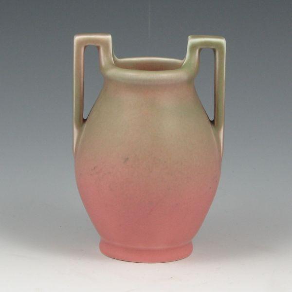 Rookwood vase in matte green and pink