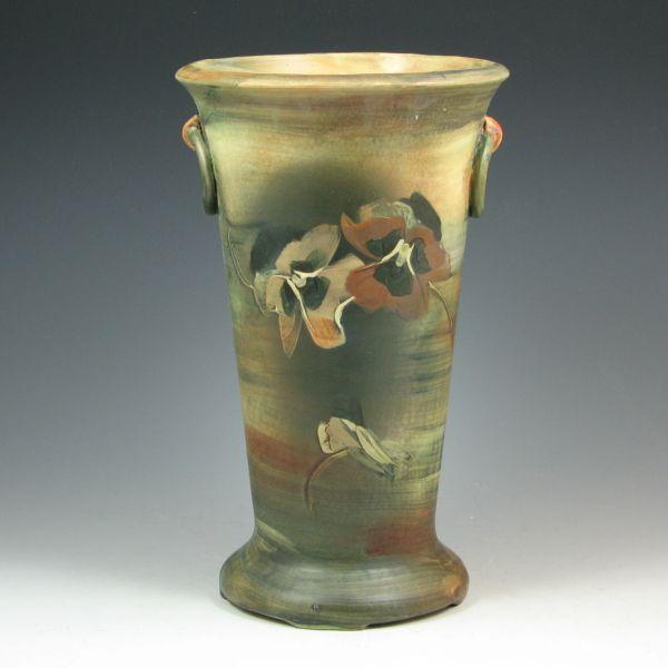 Weller Copra vase with pansies and flared