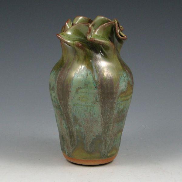 Clark House Pottery green drip twirl