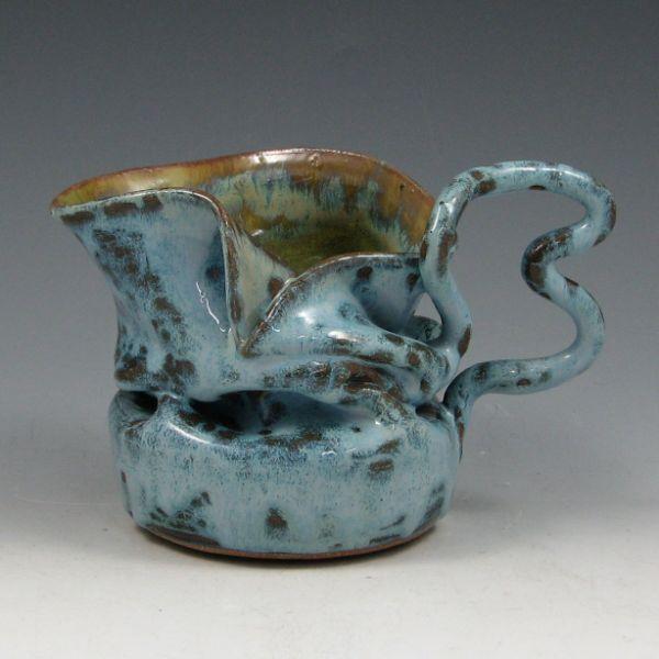 Clark House Pottery blue wavy pitcher  b3f32