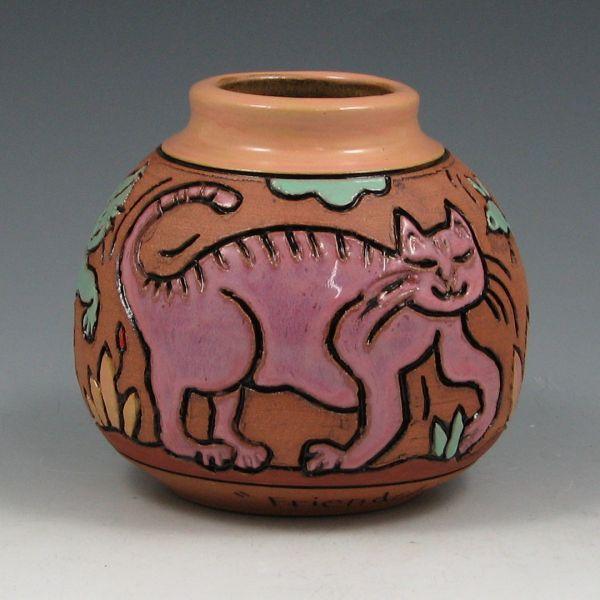 Richard Ray studio vase with cats and