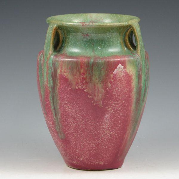 Fulper bullet vase with green flambe`