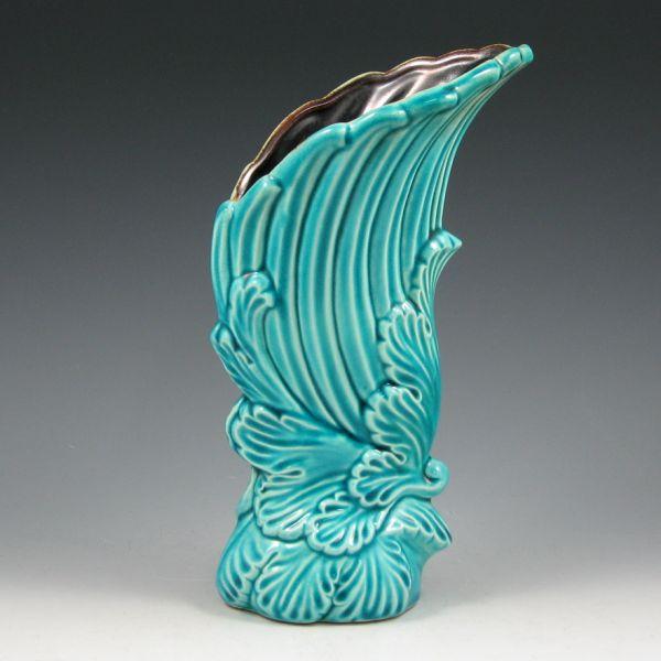 Red Wing wave vase with turquoise