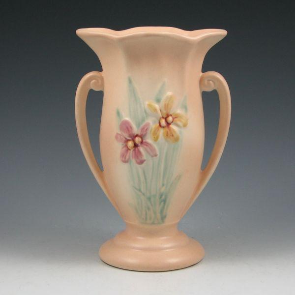 Hull Iris handled vase in cream.  Marked