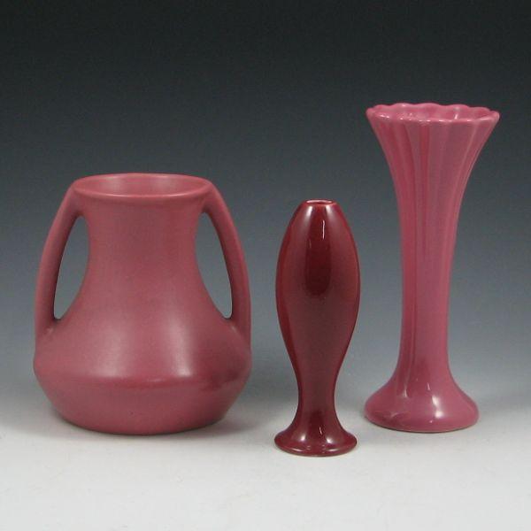 Three Trenton vases in mauve.  The taller