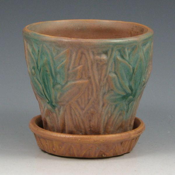 McCoy stoneware flower pot with attached