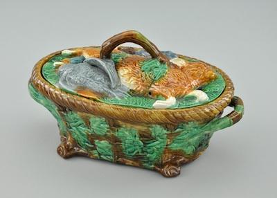 A Majolica Covered Game Tureen Modeled