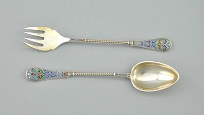 An Enameled Silver Gilt Fork and Spoon