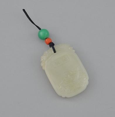 A Carved Jade Pendant Of ovoid b49e2