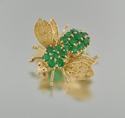 A 14k Gold and Emerald Fly Brooch