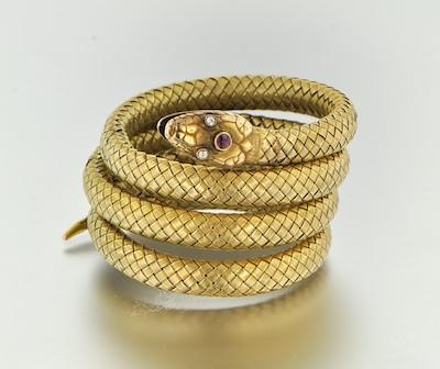 A Victorian Gold and Ruby Snake Bracelet