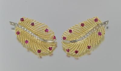 A Pair of Ruby and Diamond Feather