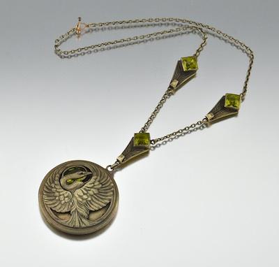An Art Deco Brass Swan Necklace b4778
