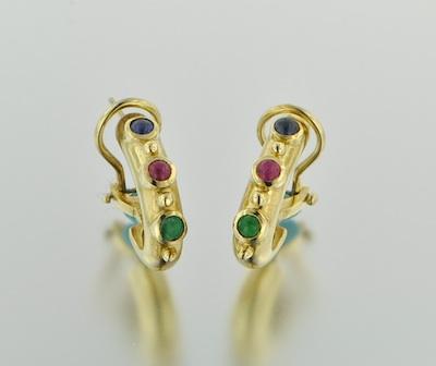 A Pair of Gold and Gemstone Earrings