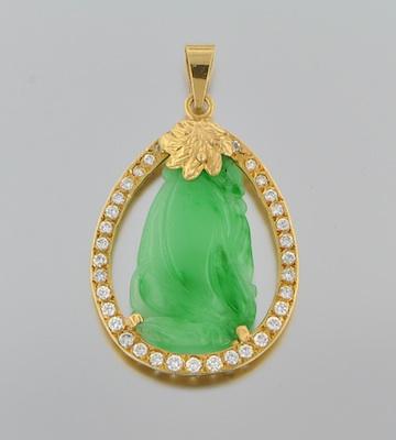 A Jade Diamond and Gold Pendant b4781