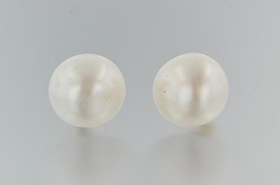 A Pair of Button Pearl and 18k b478a