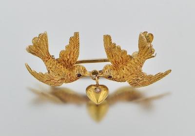 A Charming Birds With a Heart Brooch