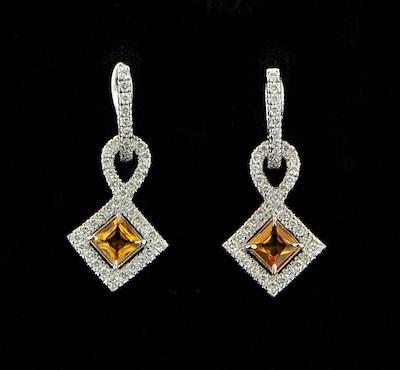 A Pair of Diamond and Citrine 18k