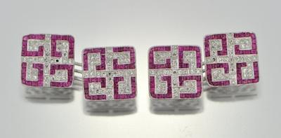 A Pair of 18k Diamond and Ruby