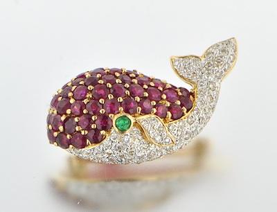 A Ruby and Diamond Whale Brooch b47c3