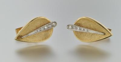 A Pair of Leaf Shape Gold and Diamond b47c6