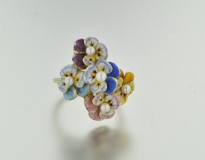 An Enamel Pansy Cluster Ring 14k b47d8