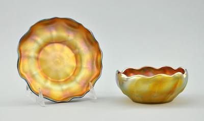 A Gold Favrile Glass Bowl and Underplate b47fe