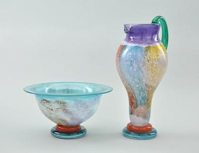 A Kosta Boda Art Glass Pitcher and Bowl