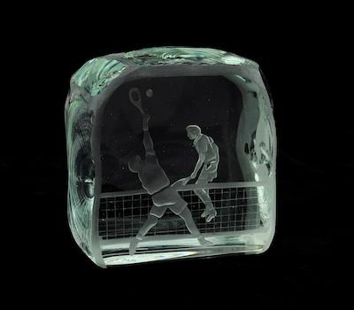 A Decorative Glass Tennis Block b4845