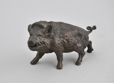 A Cast Bronze Boar With brown patina,