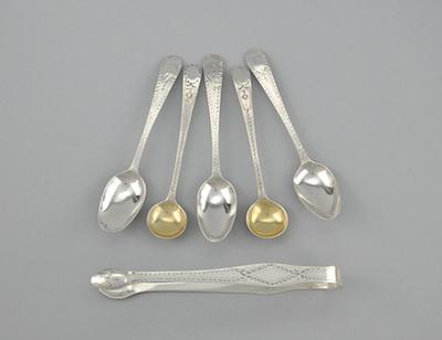 Three George III Spoons and Sugar Tongs