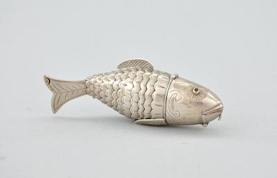 An Articulated Silver Fish Container,