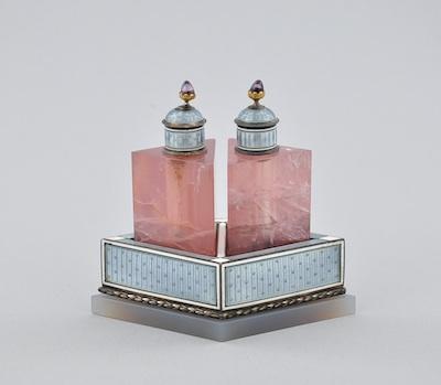 A Guilloche Enamel and Pink Quartz Perfumes,