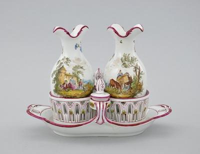 A French Faience Cruet Set and Stand