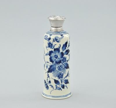 A Dutch Delft Flask with Silver b5035