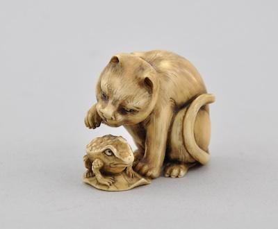 Cat & Toad Netsuke Carved ivory