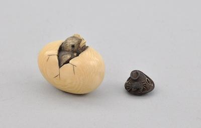 Two Netsuke of Bronze Lotus Seed b504e