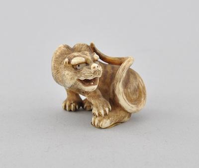 An Open Mouthed Cat Okimono Carved