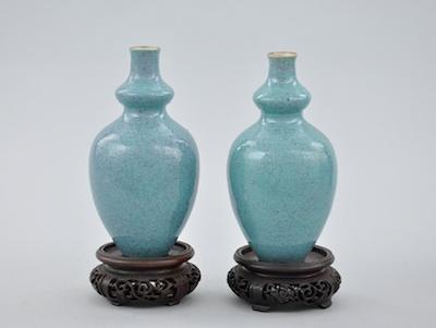 A Pair of Robin s Egg Glazed Vases  b5094