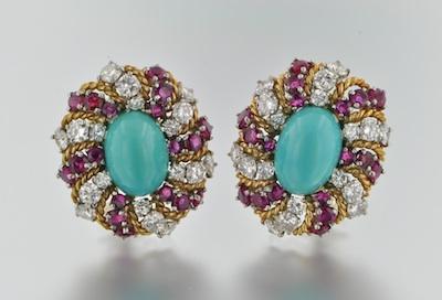 A Pair of Turquoise, Diamond and