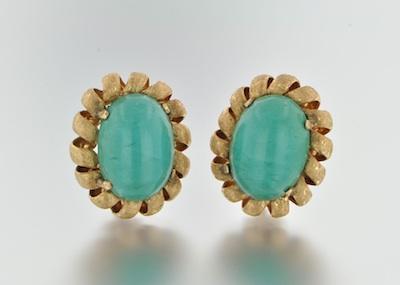 A Pair of Turquoise and Gold Earclips