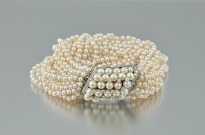 A Pearl and Diamond Bracelet Watch  b4eb1