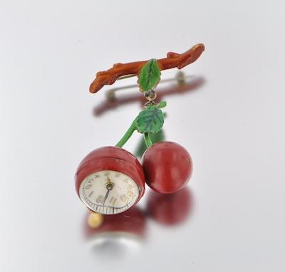 A Cherry Brooch Watch, ca. 1950's