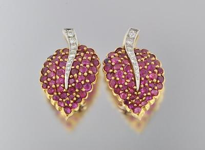 A Pair of Ruby and Diamond Leaf