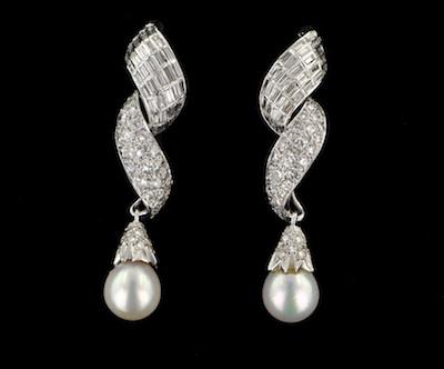 A Pair of Diamond and Pearl Earrings